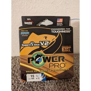 Power Pro Super 8 Slick V2 Braided Fishing Line 15 LB Test 150 Yards Blue NIP